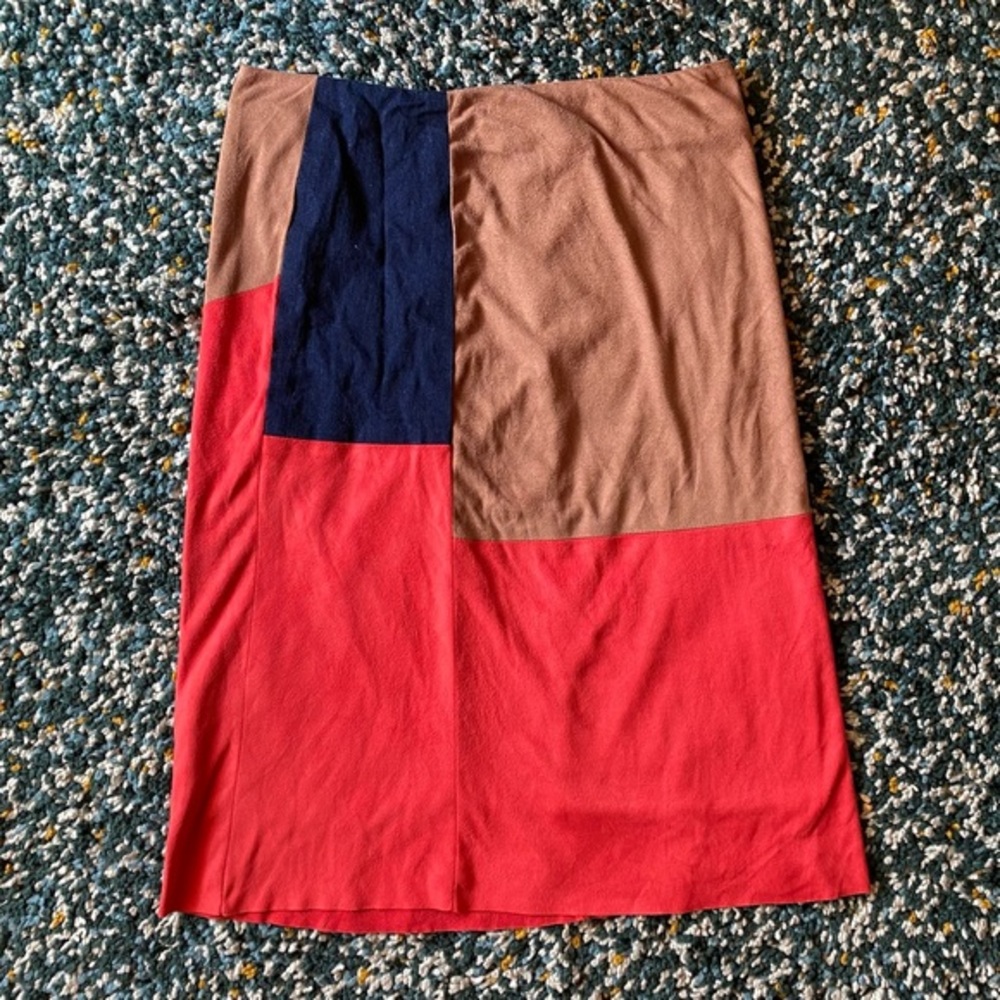 Unique 90s Vintage Microsuede & Denim Midi Skirt sz 6 - Picture 2 of 11